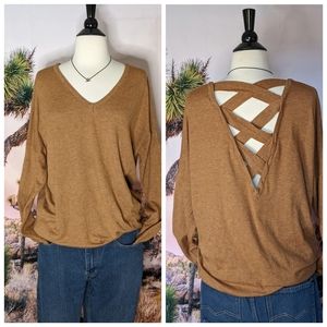 | Slouchy Tunic Sweater Open Weave Back Mustard Fall Vibes
